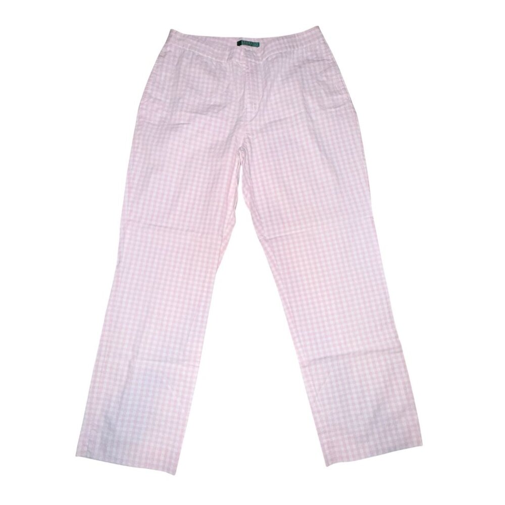 Lauren Ralph Lauren Straight Leg Pants Womens 10 Pink White Checkered Check - Picture 2 of 8